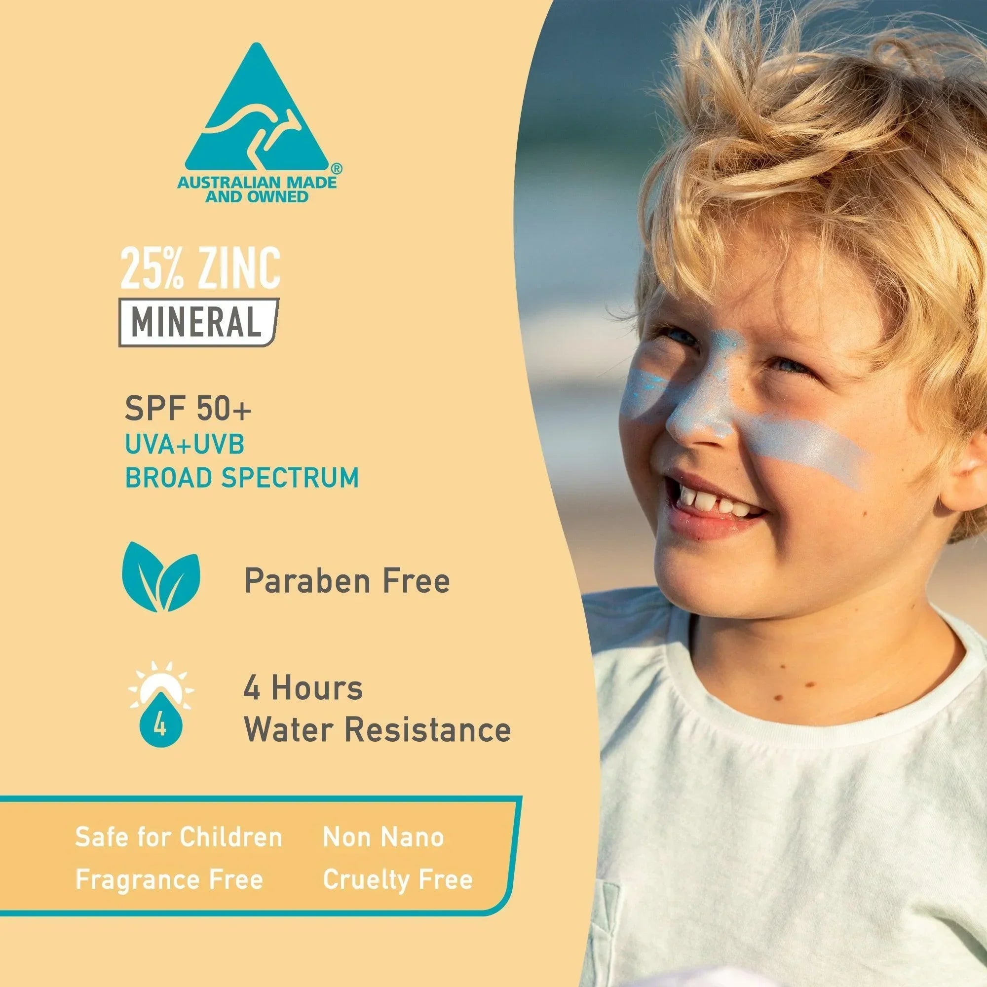 Rainbow pack 4 sticks zinc SPF 50+ Rose, bleu, jaune, vert