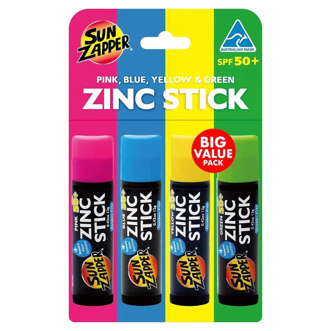 Rainbow pack 4 sticks zinc SPF 50+ Rose, bleu, jaune, vert